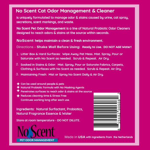 No Scent Cat Litter Box Cleaner, for Odor & Stains, Daily Freshener for Furniture, Hard Surface, Fabric & Car, 8 Fl Oz