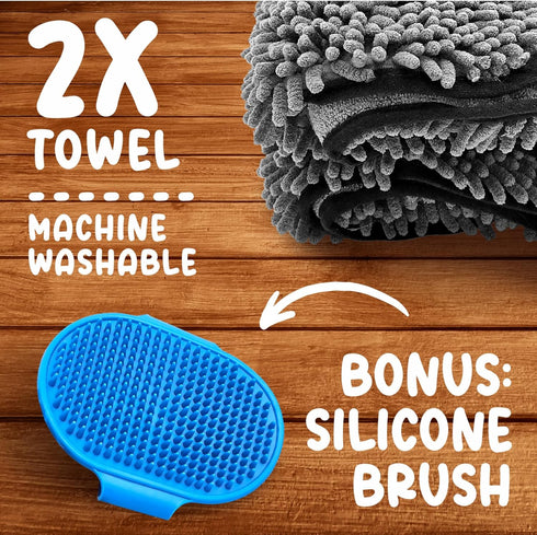 2 Pcs Microfiber Dog Towels for Drying, Includes Silicone Pet Brush, Pet Towels for Dogs
