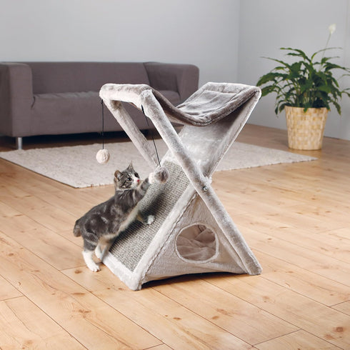 Hammock, TRIXIE Miguel Fold and Store Cat Indoor Cat Furniture with Dangling Toys, Scratching Pad, and Cave