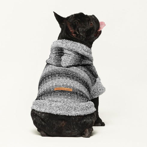 Fitwarm Fuzzy Dog Sweater, Knitted Winter Clothes for Small Dogs, Hooded Outfit in Heather Grey, Black, Medium