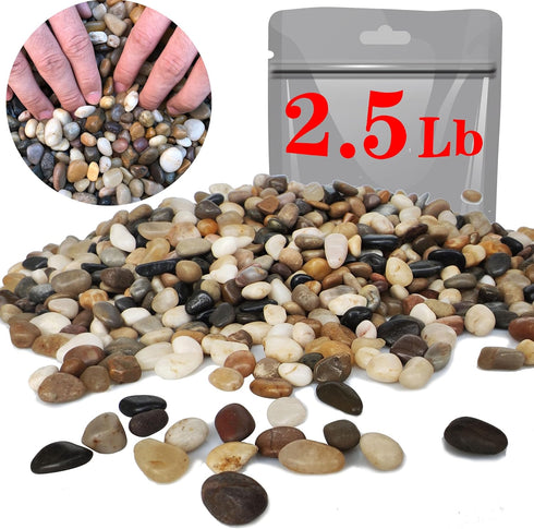 Natural Decorative River Rock Stones, Polished Mixed Pebbles Gravel for Aquariums, Landscaping, Vase Fillers (2.5 LB)