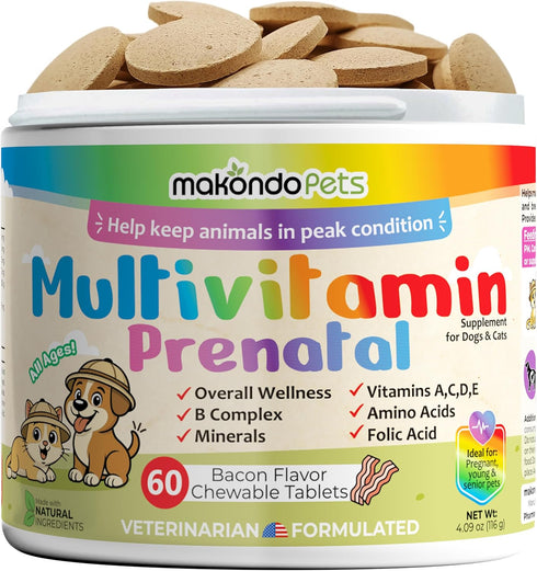 Dog Prenatal Vitamins Multivitamin for Cats & Dogs, Folic Acid, Calcium, Iron,