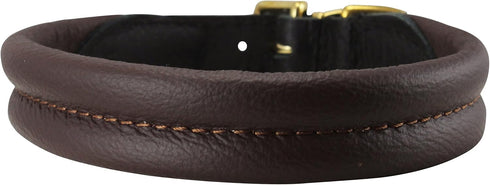 Dogs My Love Brown Soft Genuine Rolled Leather Dog Collar with Brass Hardware (17.5"-19" Neck Circumference)