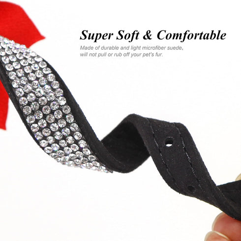 Pet Artist Cute Girl Rhinestone Suede Dog Collar for Small Dogs Cats, Bling Bowtie Collar, XS: Neck 7.5-10" (19-25cm)