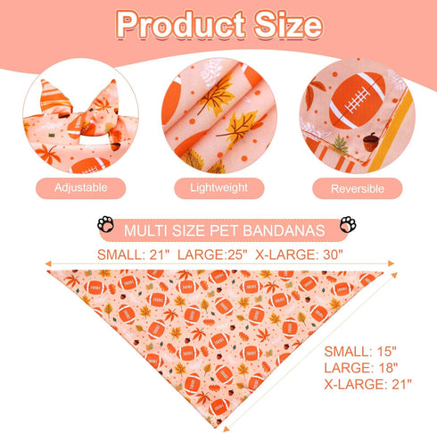 Agroon 3PCS, 6 Thanksgiving Dog Bandanas XLarge Pattern Fall Scarf for Boy and Girl, Pumpkin Leaves Rugby Triangle