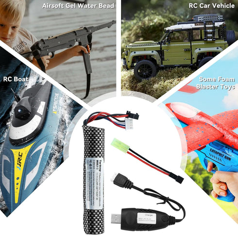 Tosiicop 11.1V 2000mAh SM2P 1 Pack Airsoft Gel Blaster Battery - Water Bead Splatter Ball Batteries with Mini Tamiya