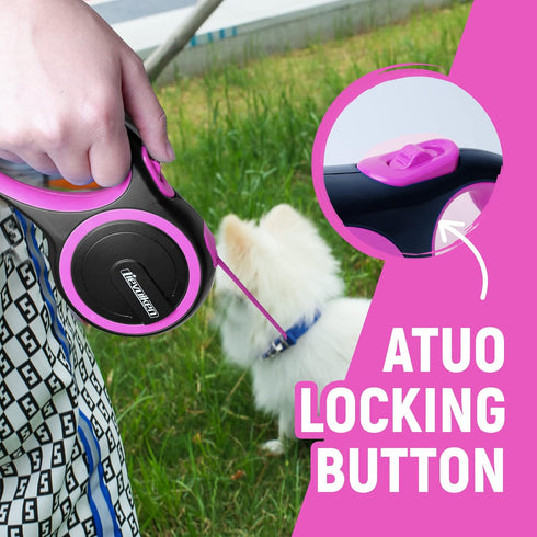 16 FT Retractable Dog Leash with No Tangle for Dogs up to 44lbs, One-Handed Brake, Strong Nylon Tape