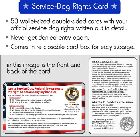 Service Dog Vest with ID Tag and ADA Info Cards, Durable Harness in X Small to XX Large, 2-Sided Service Animal Cards