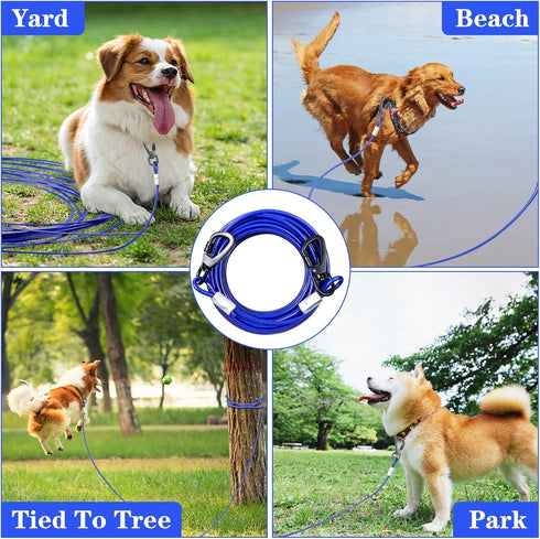 100FT Tie Out Cable for Dogs, Heavy Duty Chew Proof Dog Leads for Large Dogs Up to 250lbs, Durable Runner for Yard or