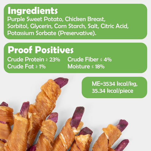 MON2SUN 10.6oz (30 Count Pack 1) Rawhide Free Dog Treats, Chicken Wrapped Purple Sweet Potato Snacks, Healthy