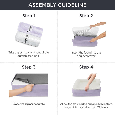 Bedsure Small Orthopedic Dog Bed - Washable Bolster Sofa Bed for Small Dogs, Supportive Foam Couch Bed, Lavender