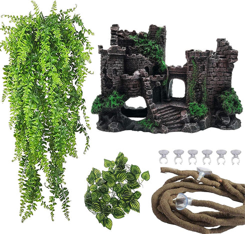 PINVNBY Resin Castle Reptile Habitat Decorations, Realistic Lizard Hideouts Cave Ornament for Chameleon, Snake, Gecko,