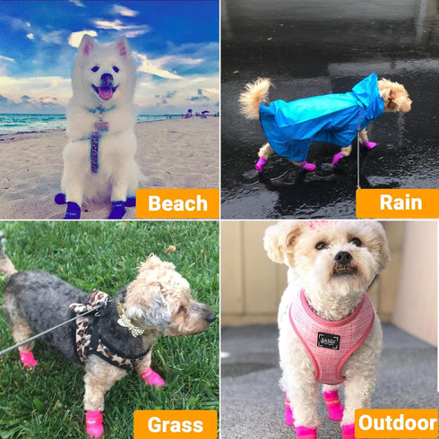 Puppy Dogs Candy Colors Anti-Slip Waterproof Rubber Rain Shoes, Boots Paws Cover (Blue, Large)