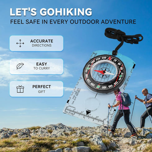 Set Backpacking Compass Hiking Survival, Wilderness Survival Compass for Kids- Magnetic Gear Navigation Map- Camping