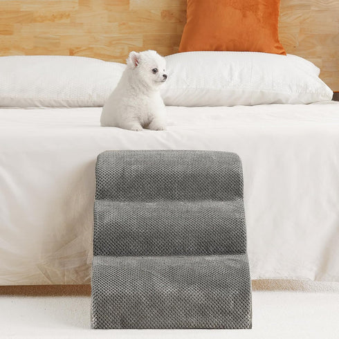 Romrol Dog Stairs Ramp for Beds and Couches, Extra Wide Pet Steps with Non-Slip Waterproof Fabric Cover, 3-Tiers