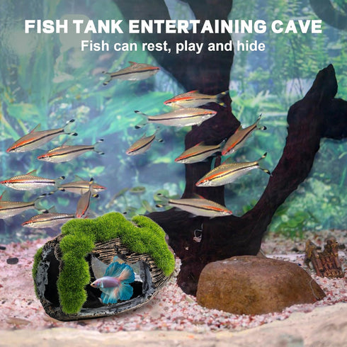 Large Betta Fish Broken Barrel Decor, Resin Fish Cave for Aquarium Tank Decoration