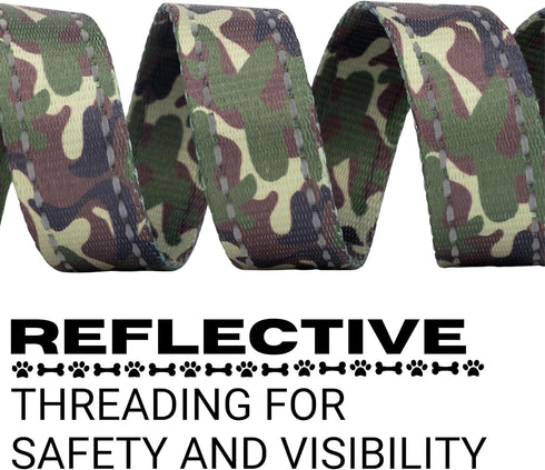 EcoBark Dog Leash, Soft & Reflective Comfort Training Leashes with Padded Handle for Small, Medium, Large Dogs (Camo)