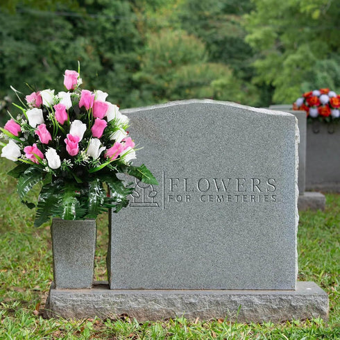 Gooddyiyukey Artificial Grave Flowers for Cemetery, Mothers Day Grave Decorations, Faux Fake Red White Blue Silk Roses