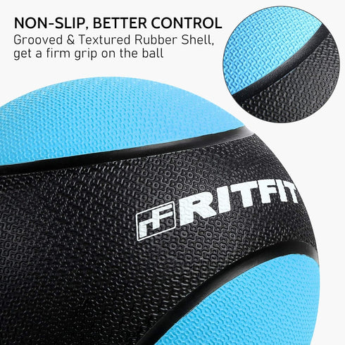 RitFit Weighted Medicine Ball - Non-Slip Rubber Shell & Dual Texture Grip - Workout Exercise Ball for Core Strength