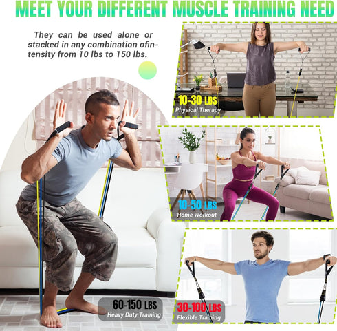 Resistance Bands Set with Yellow Handles, Fitness Bands with Door Anchor, Ankle Straps for Home Gym Workout