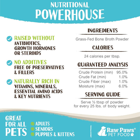 Raw Paws Beef Bone Broth for Dogs & Cats, 6-oz, Made in USA, Dog Food Topper, Bone Broth Protein Powder