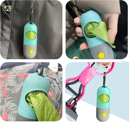 2 Pack Dog Poop Bag Dispenser with LED Flashlight, Pet Waste Bag Holder for Leash, 2 Rolls Leak-proof Doggy Waste Bags