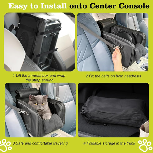 3 1 15lbs) in Cat Car Seat for Center Console Portable Carrier for Shoulder Handle Car, Foldable Pet Armrest Booster