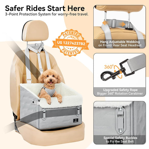 35 lbs Dog Car Seat for Small Dogs Patented Safety Buckle, Booster Seat with Safety Leash, Travel Car Seats for Dogs Up