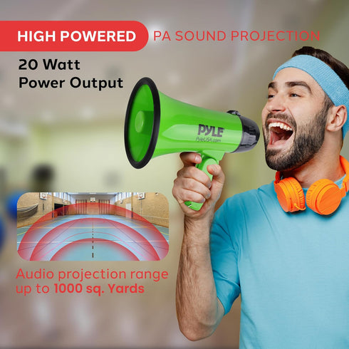 Pyle 20-Watt 2 1000 Compact Megaphone Speaker with Microphone, Siren, Bullhorn - Battery Operated, Foldable Handle