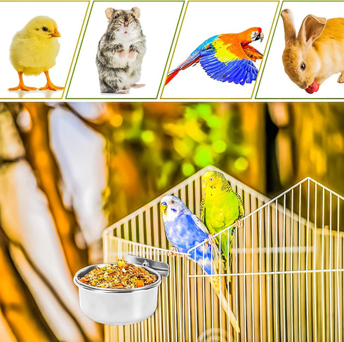 MotBach 2 Pack Stainless Steel Bird Feeding Dish Cups, Pet Cage Cups Holder for Birds and Small Animals