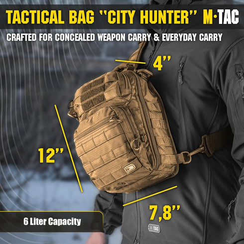 M-Tac City Hunter Hexagon Tactical Sling Bag, CCW Concealed Carry EDC Pack