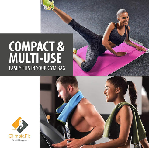 OlimpiaFit Quick Dry Towel, 3 Size Pack of Lightweight Microfiber Travel Towels with Bag for Camping, Beach, Gym