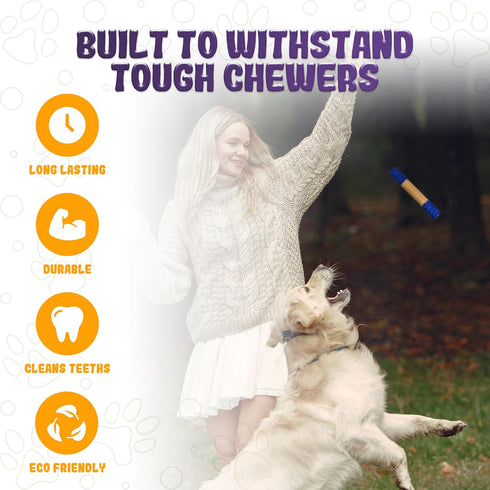 Interactive Durable Dog Chew Toys for Aggressive Small Medium Large Dogs - Indestructible Blue & Beige Stick Toy