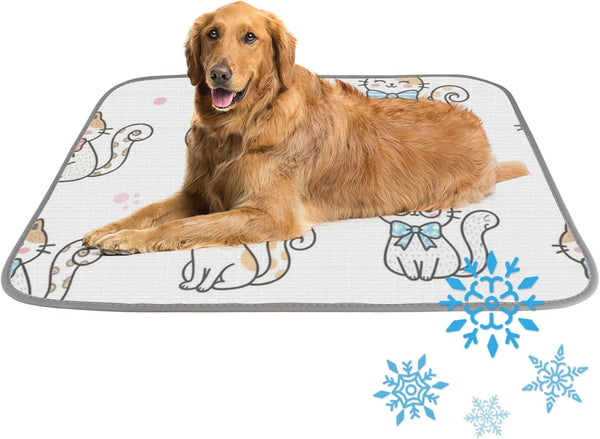 imiBBWQu Cooling Dog Bed Bow Cats White Floral Cooling Crate Mat for Dogs