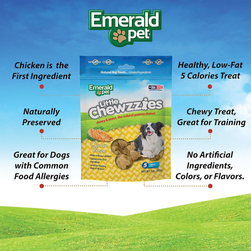 Emerald Pet Little Chewzzies Wheat Free Training Dog Treats - Healthy Natural Chews with Real Meat or Peanut Butter, 5