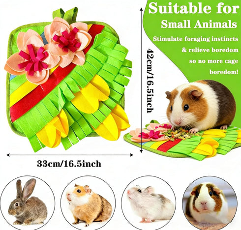 Rabbit Snuffle Mat, Interactive Foraging Pad for Small Pets, Anti-Slip Felt Feeding Mat for Bunny, Hamster, Guinea Pig