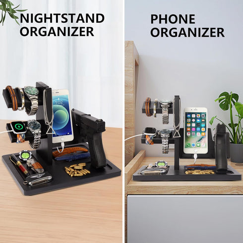 smocchy Pistol Rack for Gun Safe, Wooden Handgun Rack Holder for Gun, Wood Phone Docking Station with Magnetic Groove