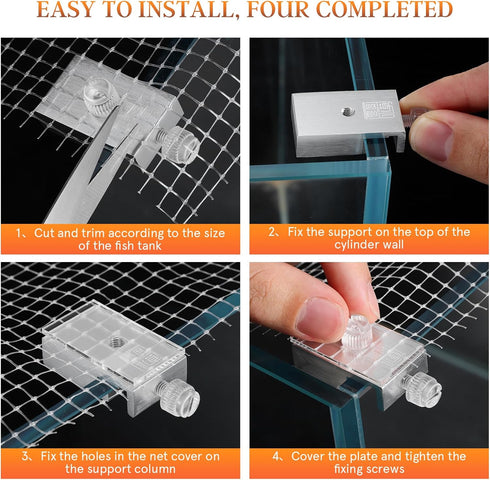 Aquarium Anti-Jump Net, Escape-Proof Fish Screen Replacement for Tank Covering