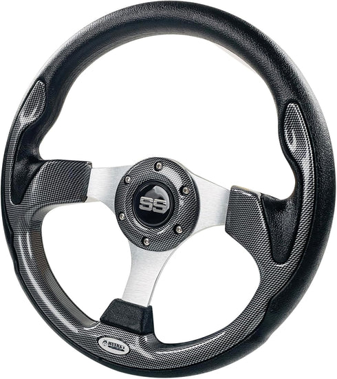 Huskey 12.5 Inch Racing Style Golf Cart Steering Wheel, Carbon Fiber, Compatible with Club Car/EZGO/Yamaha, Classic SS
