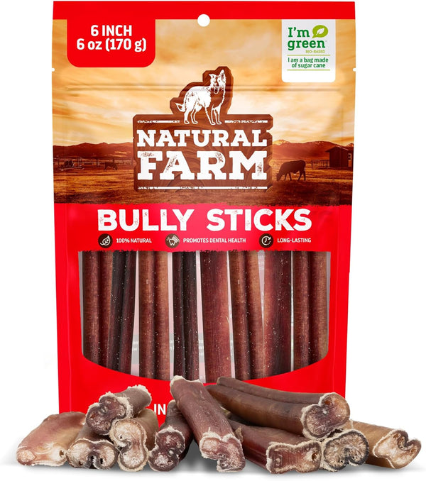 Natural Farm Odor-Free Bully Sticks (6 Inch, 6 Ounces), Packaged by Weight,