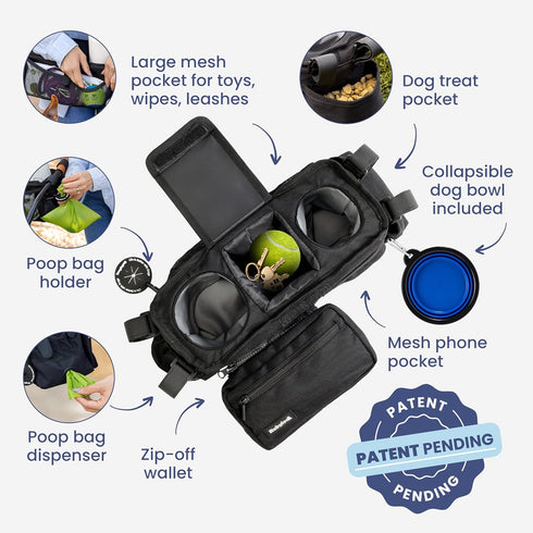 14"-19" rubyloo Dog Stroller Caddy Organizer with Poop Bag Dispenser, Treat Pocket, Water Bowl Dog Stroller Accessories