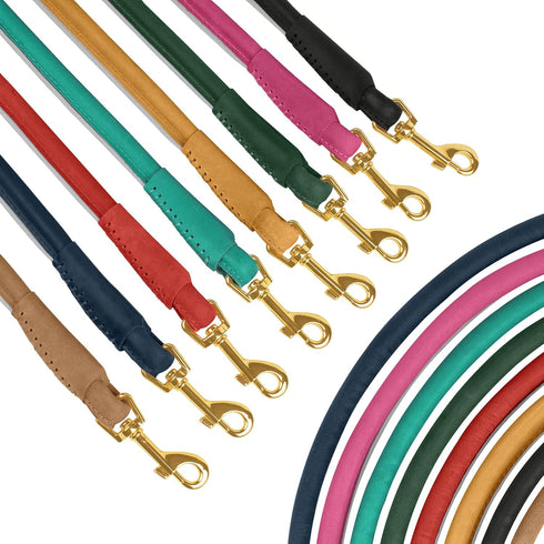 OOPSDOGGY 6ft Reflective Rolled Leather Dog Leash - Soft Lead for Small Medium Large Dogs, Heavy Duty Rope (Green,