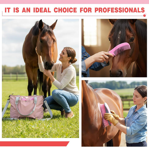 15 Sets Abbylike Pieces Horse Grooming Kit with Organizer Tote Bag Tack Room Supplies Horse Brush Care Equine Cleaning