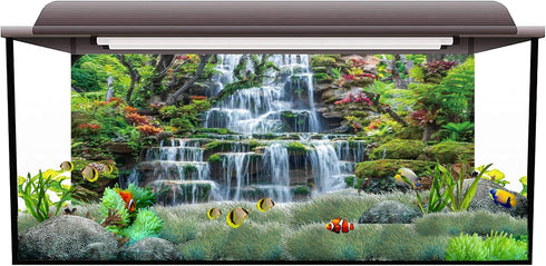AWERT 30x18 inches Waterfall Aquarium Background Forest Park Green Tropical Plants Fish Tank Background Reptile Habitat Background Vinyl Background