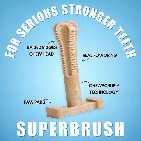 Bullibone SuperBrush: Dog Teeth Cleaning Brushing Toothbrush Stick, Long Lasting Nylon Chew Toy