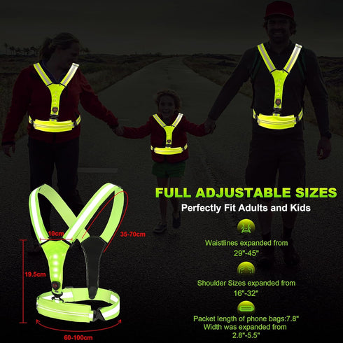 Reflective Running Vest, LED Safety Vest with Waist Pack, USB-C Rechargeable for Night Walking, Running, Biking