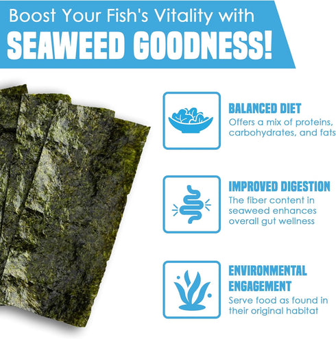 20 Seaweed Sheets for Tangs, Angels, Plecos, Nutrient-Rich Dried Snack for Bottom Feeders, 1 oz. Pet Feed