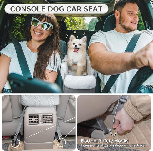 9 lbs PETSFIT Console Dog Car Seat, Portable Small Dog Car Seat with Safe Protective Hooks, Luxury Dog Carseat Includes