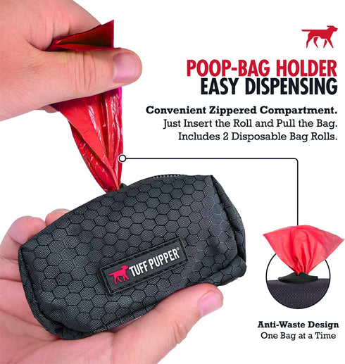 2 Tuff Pupper Dog Poop Bag Holder | Works with Any Dog Leash | Zippered Waste Bag Dispenser | Waterproof