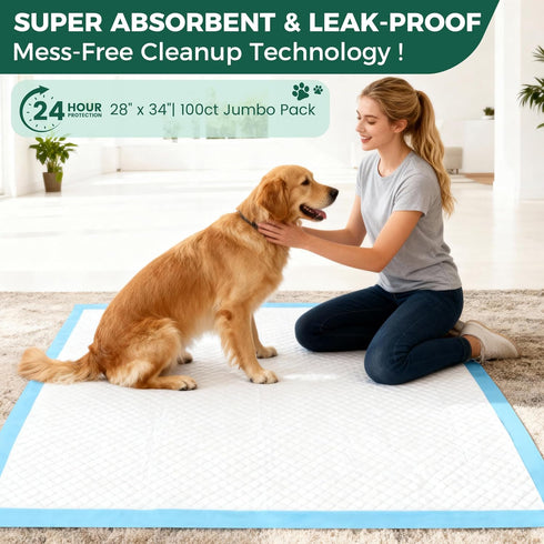 YOPETKI 100 Count 28"x34", 100 Pack Dog Pee Pads Extra Large Super Absorbent X-Large Puppy Pads Leak-Proof & Quick-Dry